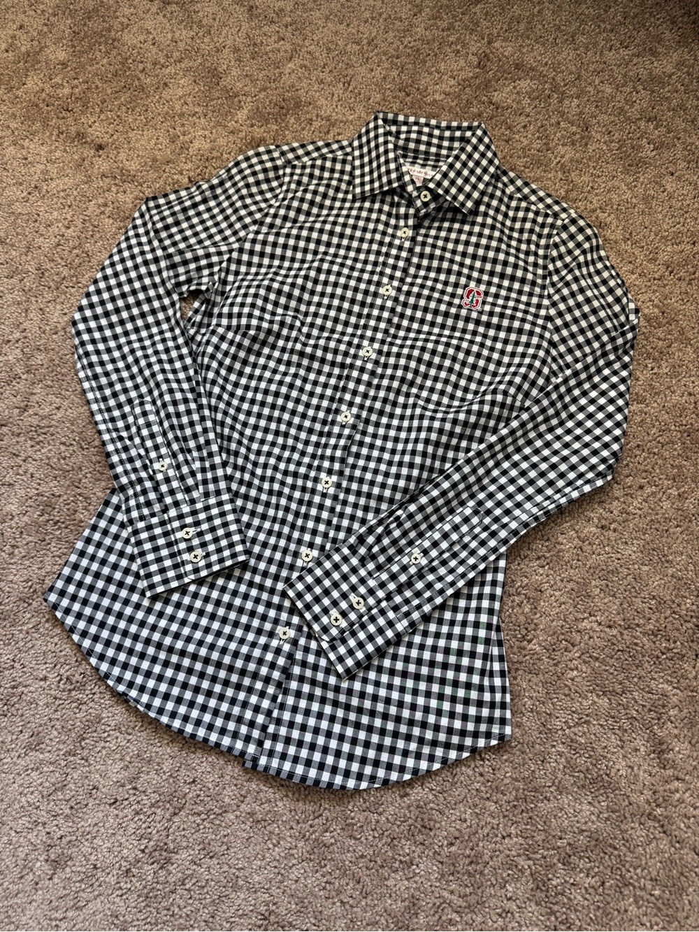 Peter Millar Women’s XS Black/White Checked Stanford Long Sleeve Button-Up NWT